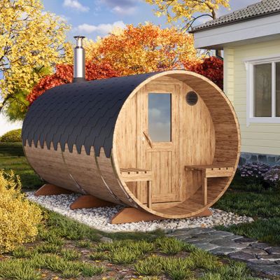 Fass-Sauna 4.0m ⌀2,0m + Veranda 